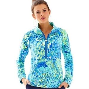 Lilly Pulitzer SKIPPER POPOVER Zip Jacket Sea Blue Lilly's Lagoon Sz Large WT78